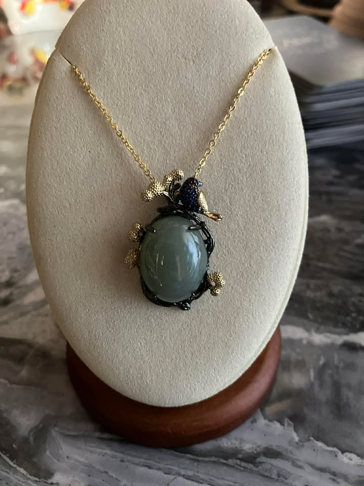 Cabochon Jadeite Pendant with FREE S925 Gold Necklace