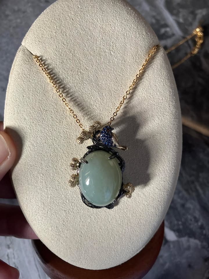 Cabochon Jadeite Pendant with FREE S925 Gold Necklace