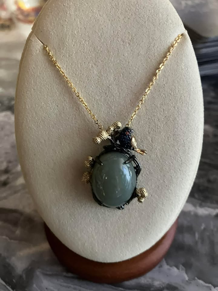 Cabochon Jadeite Pendant with FREE S925 Gold Necklace