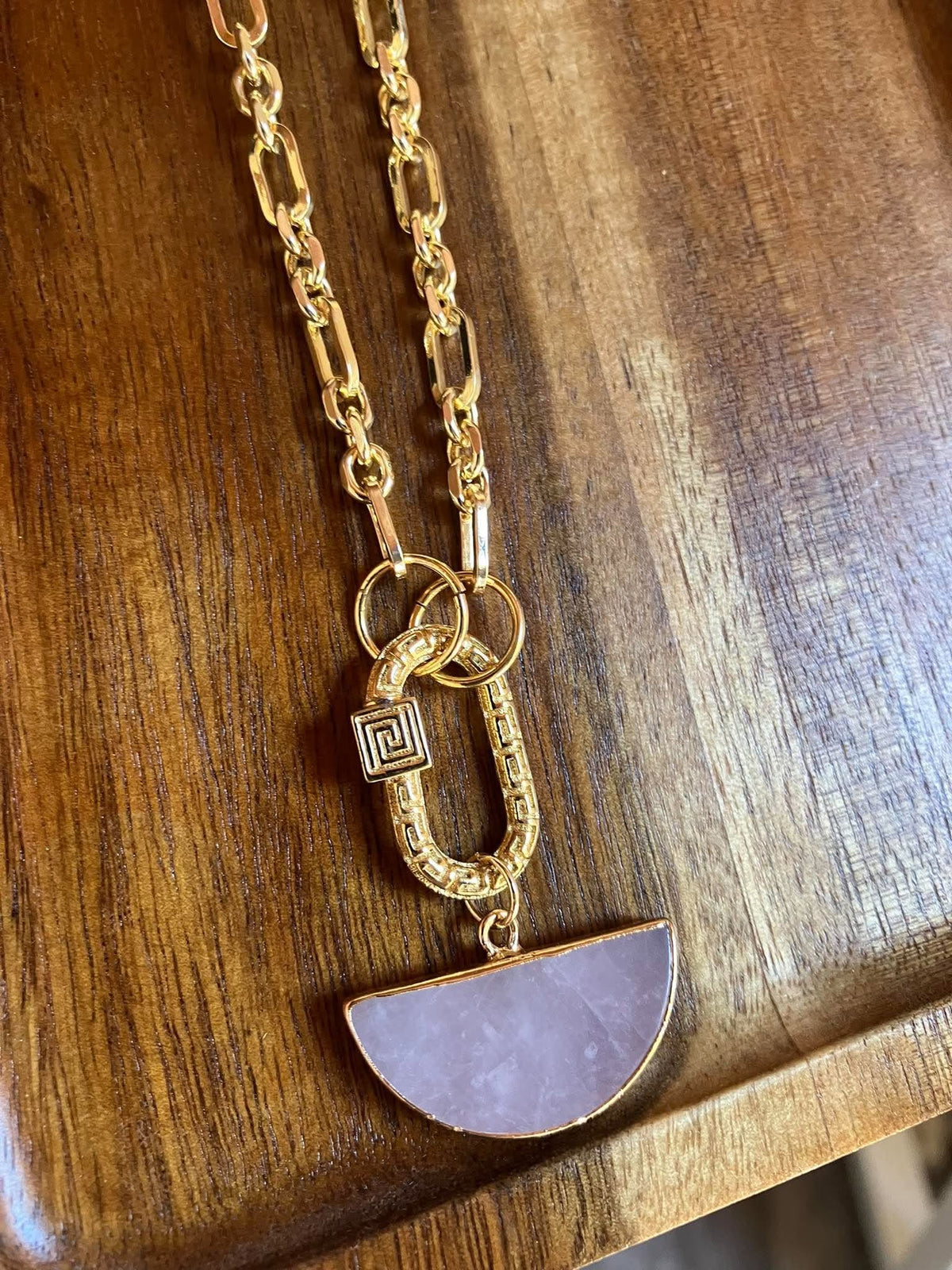 LUNA - Rose Quartz Half-Moon Carabiner Necklace