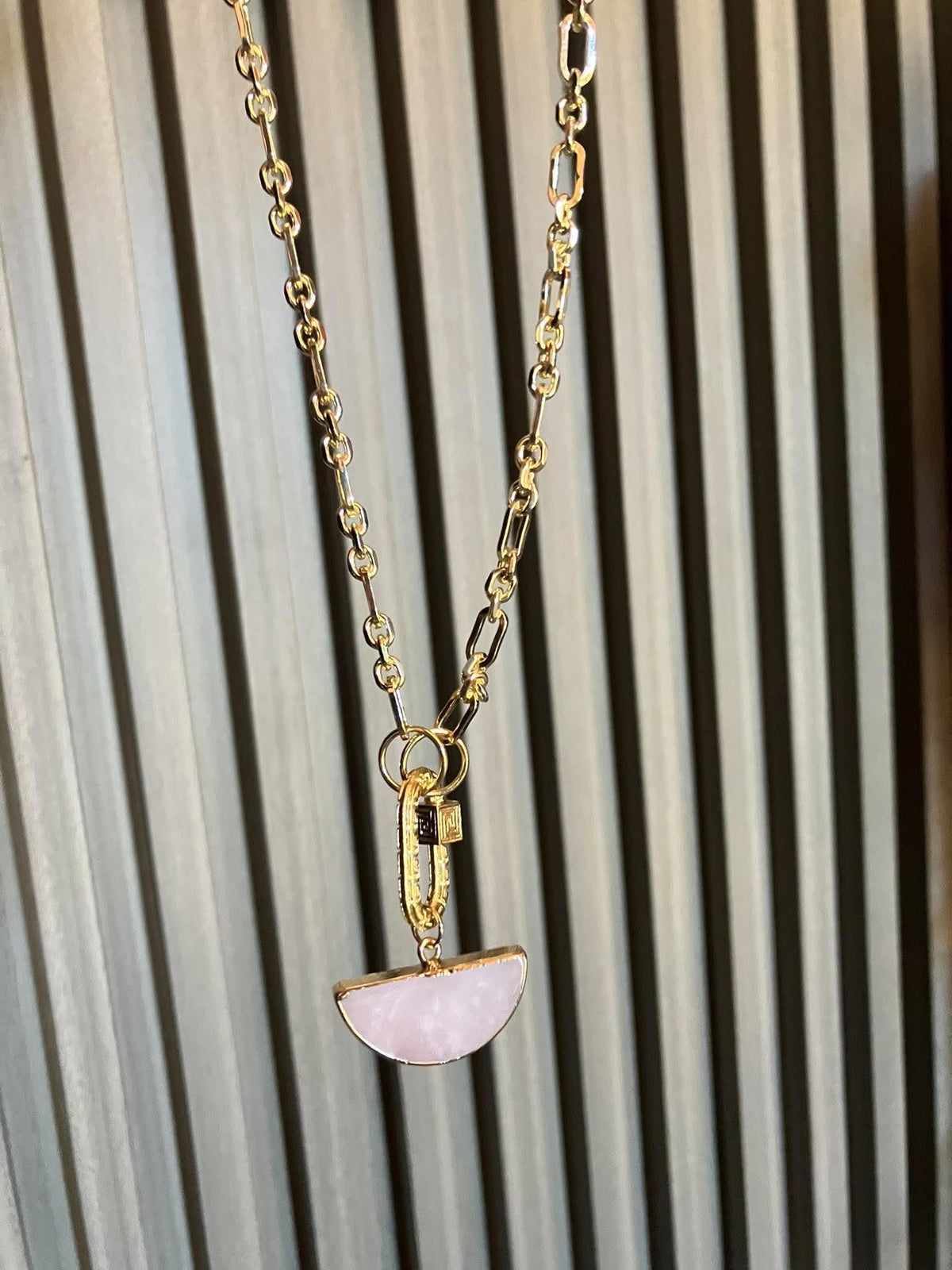 LUNA - Rose Quartz Half-Moon Carabiner Necklace