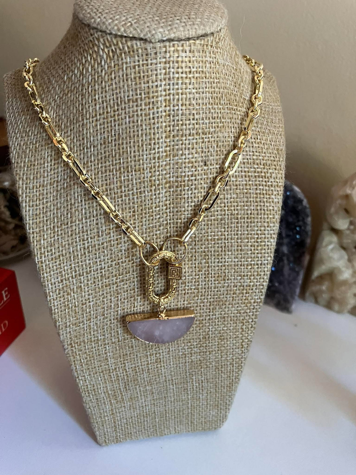 LUNA - Rose Quartz Half-Moon Carabiner Necklace