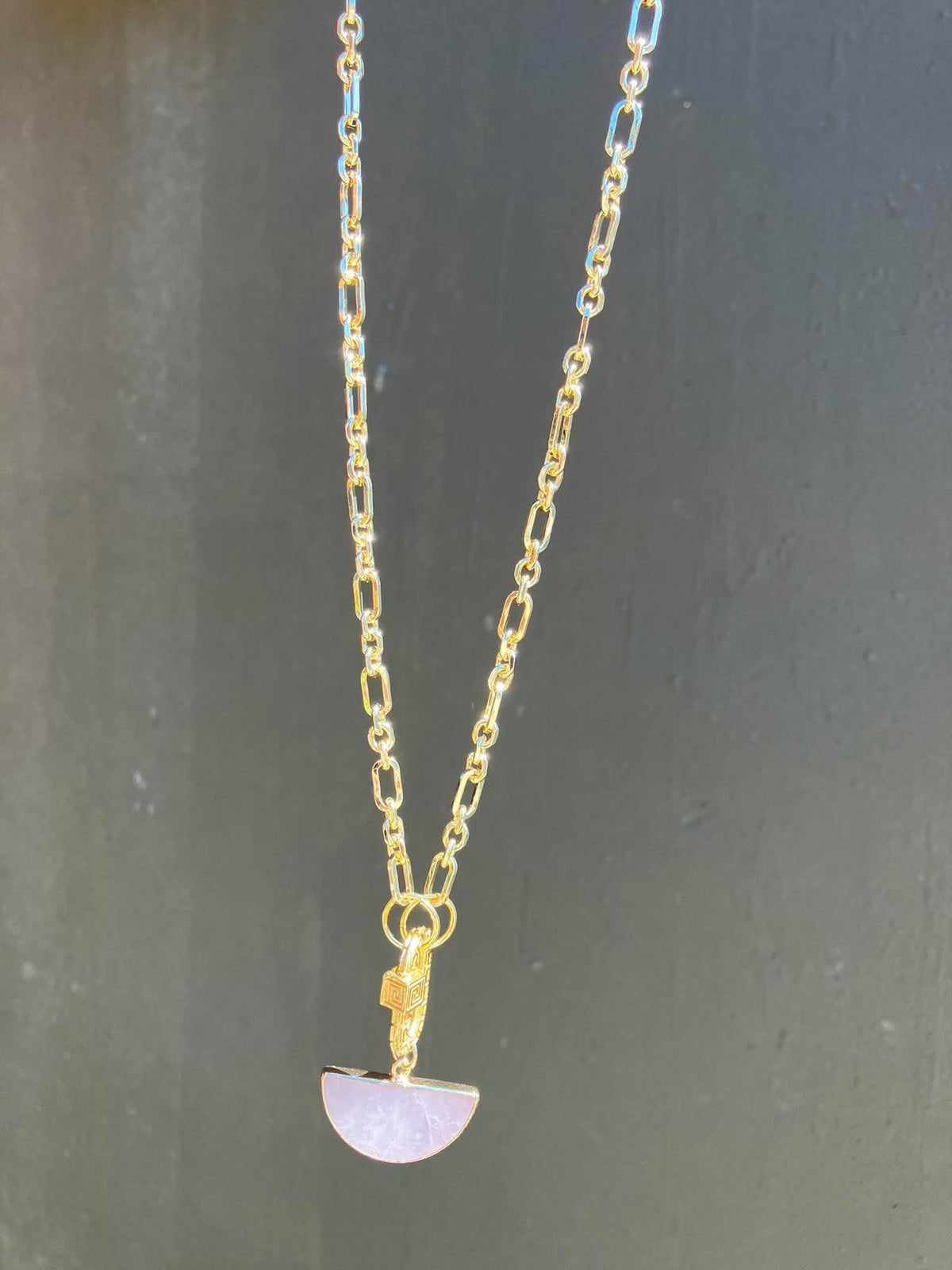 LUNA - Rose Quartz Half-Moon Carabiner Necklace