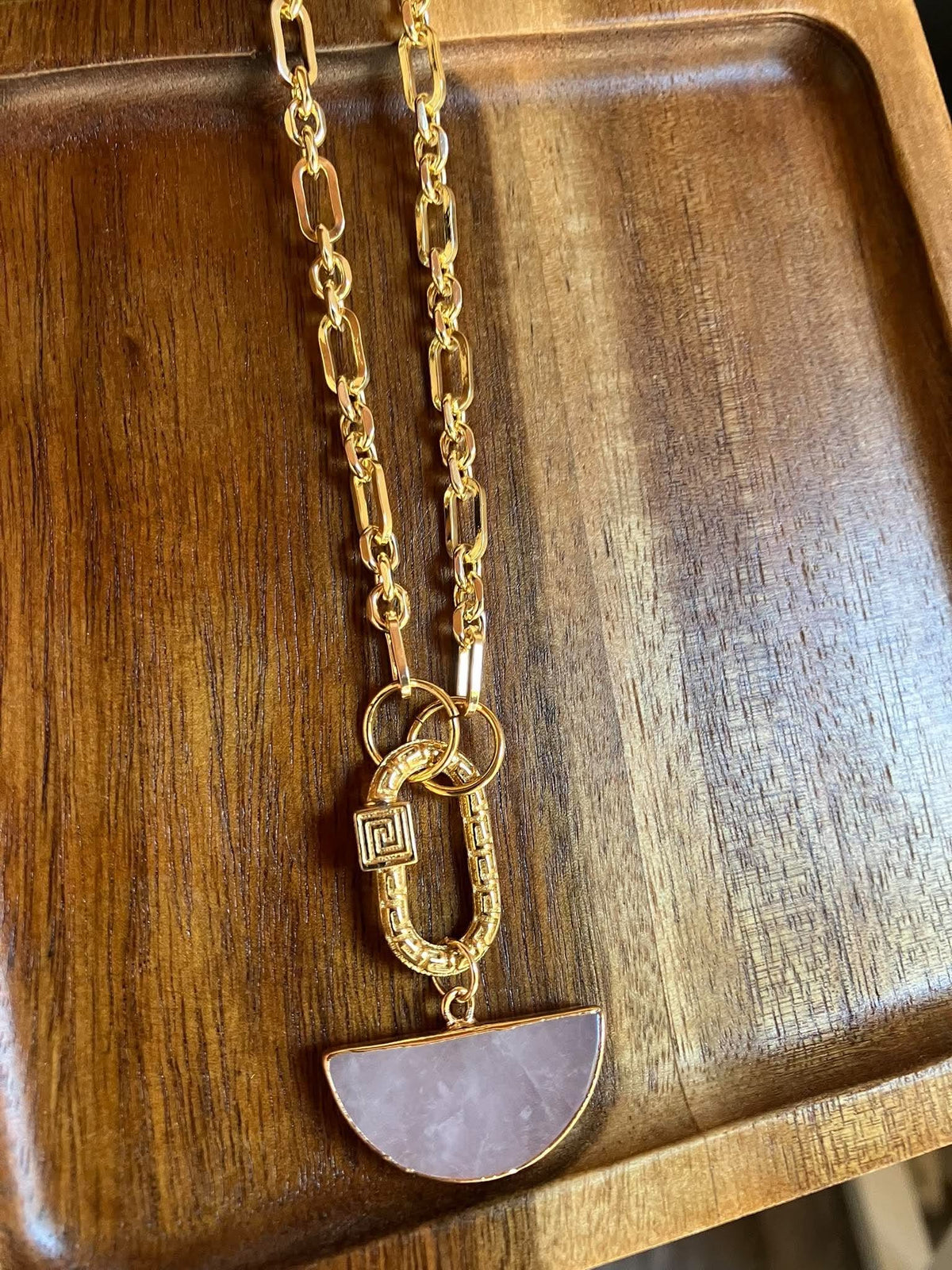 LUNA - Rose Quartz Half-Moon Carabiner Necklace