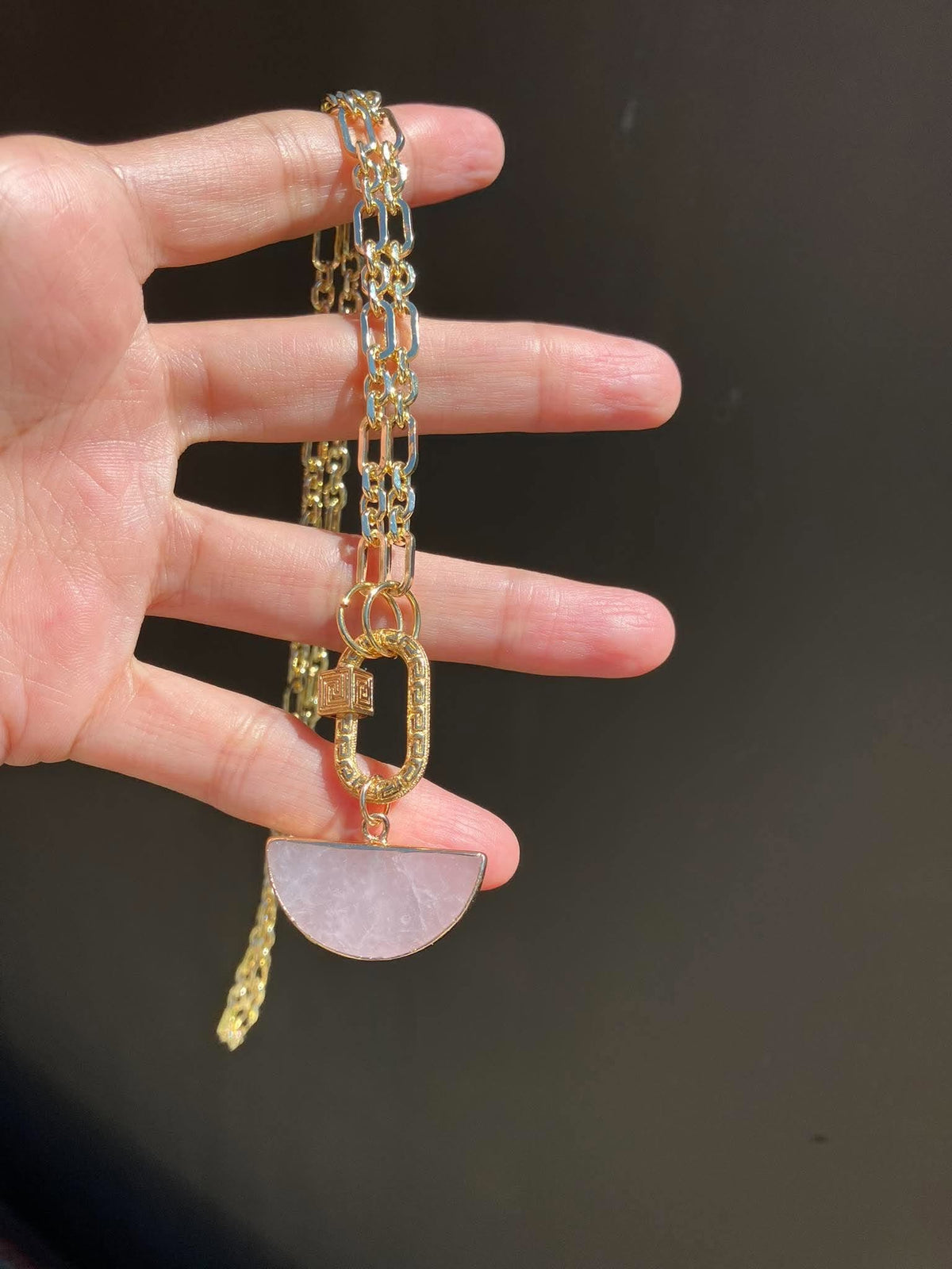 LUNA - Rose Quartz Half-Moon Carabiner Necklace