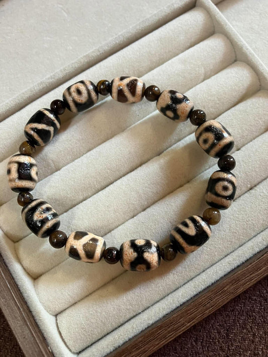 The Sacred Guardian: Tibetan Dzi Agate & Tiger’s Eye Talisman Bracelet