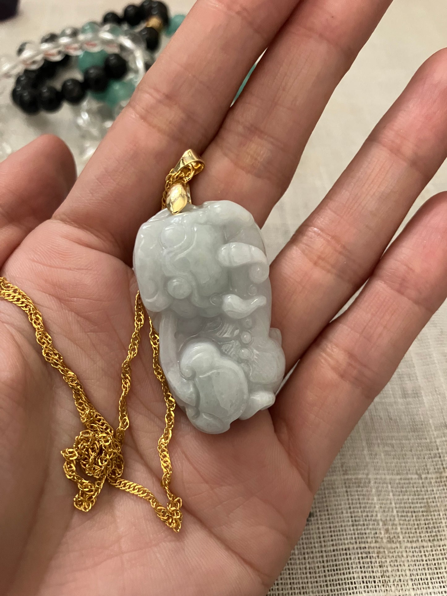 Grade A Jadeite Pixiu Dragon with Wealth Coin Pendant