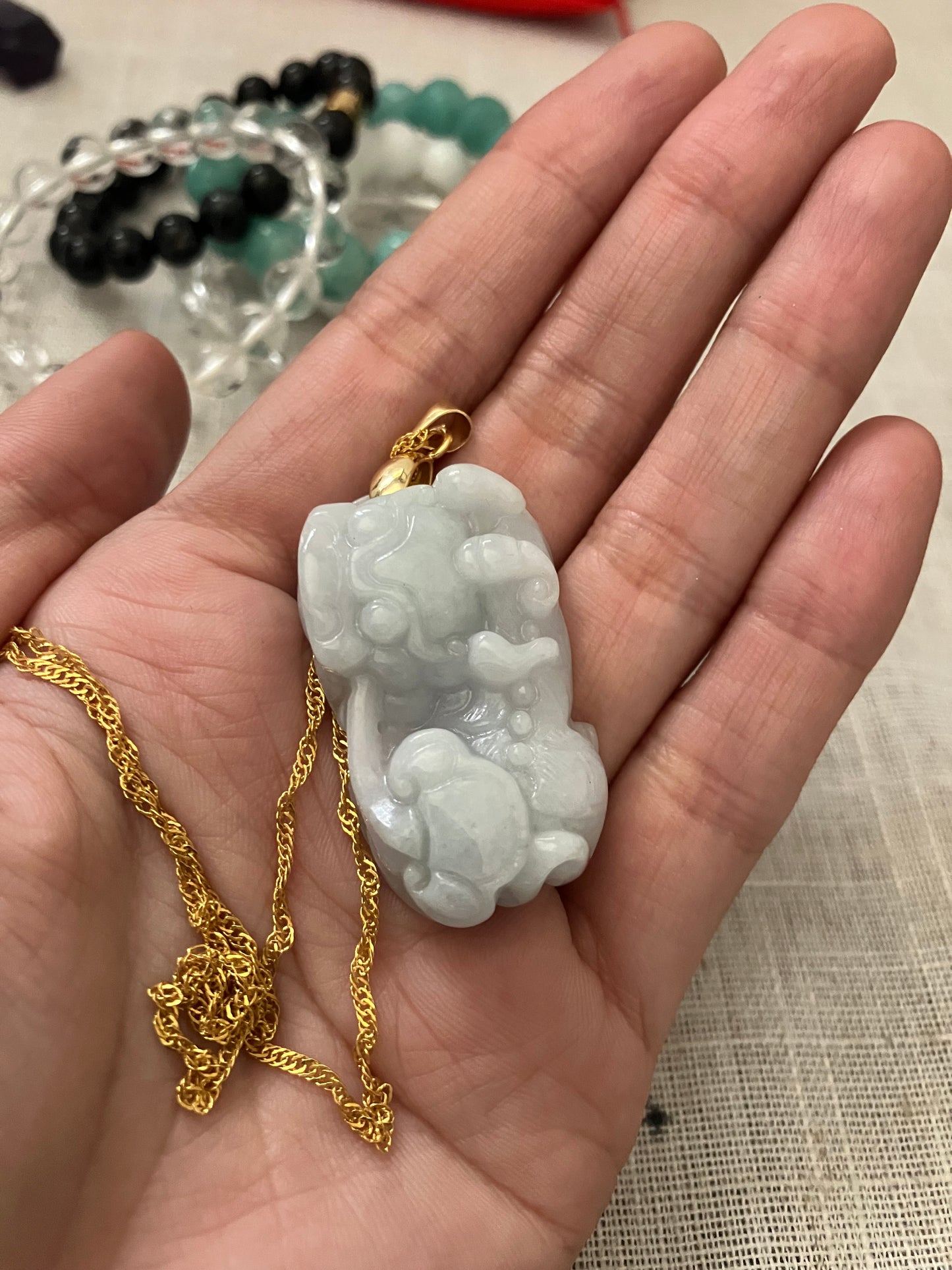 Grade A Jadeite Pixiu Dragon with Wealth Coin Pendant