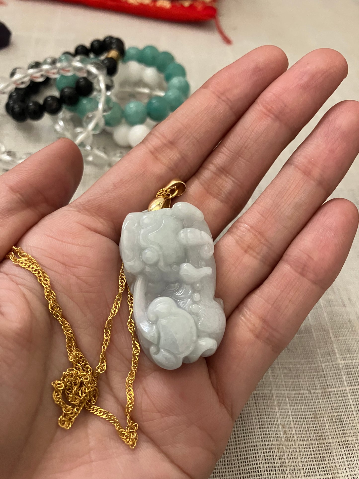 Grade A Jadeite Pixiu Dragon with Wealth Coin Pendant