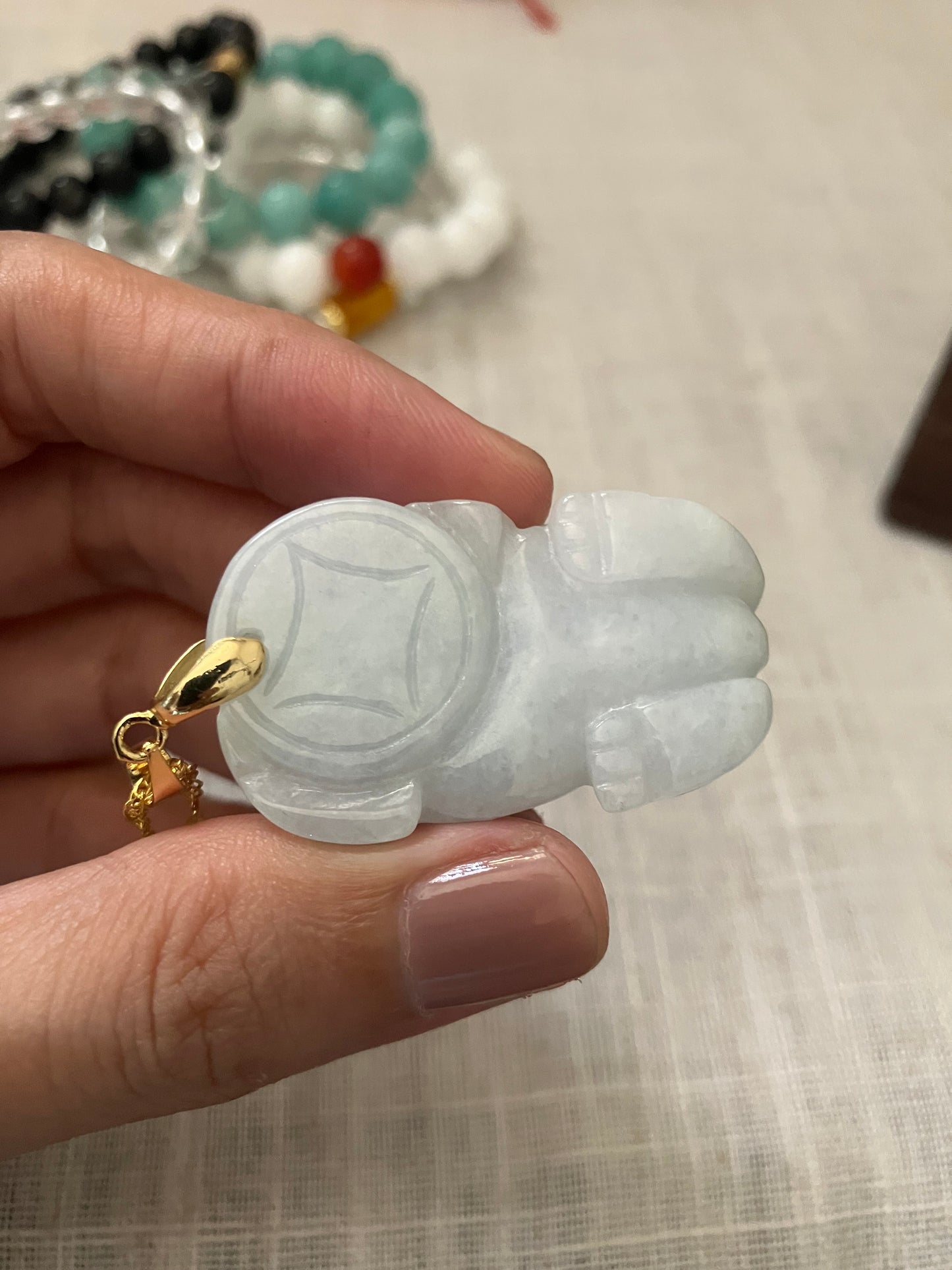 Grade A Jadeite Pixiu Dragon with Wealth Coin Pendant
