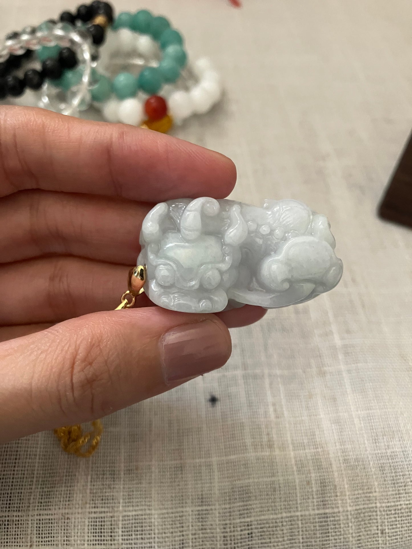 Grade A Jadeite Pixiu Dragon with Wealth Coin Pendant